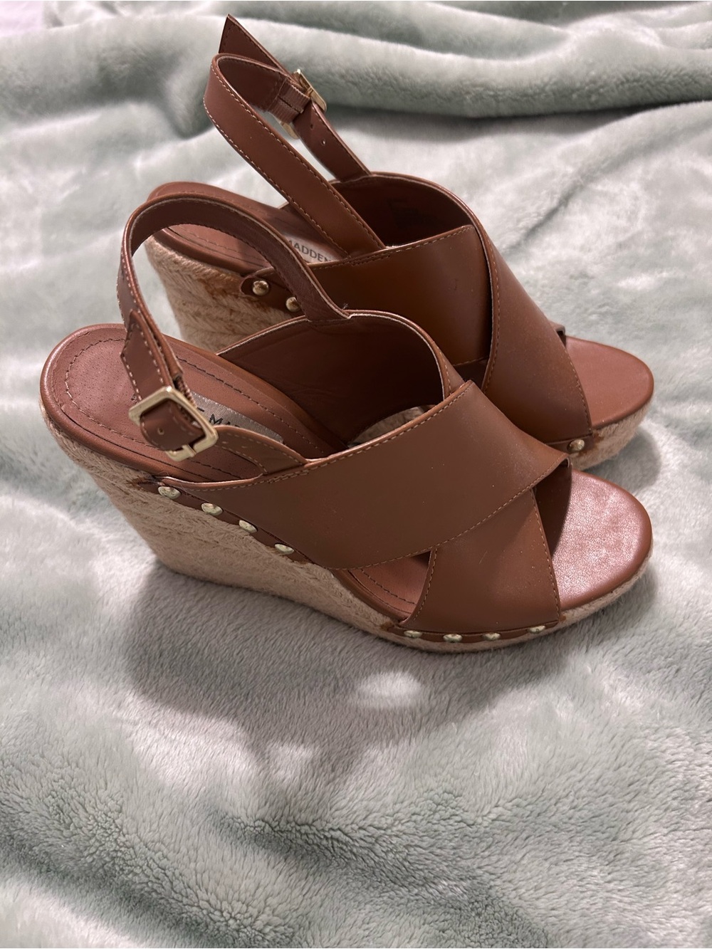 Steve Madden Brown Crisscross Espadrille Wedge Sandals - Picture 2 of 5